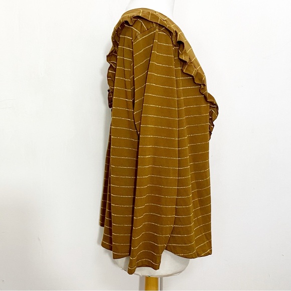 TERRA & SKY metallic stripes ruffle accents polyester knit long sleeve top 2X - Picture 5 of 9